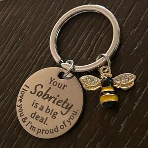 Engraved Sobriety Encouragement Keychain - Silver Tone